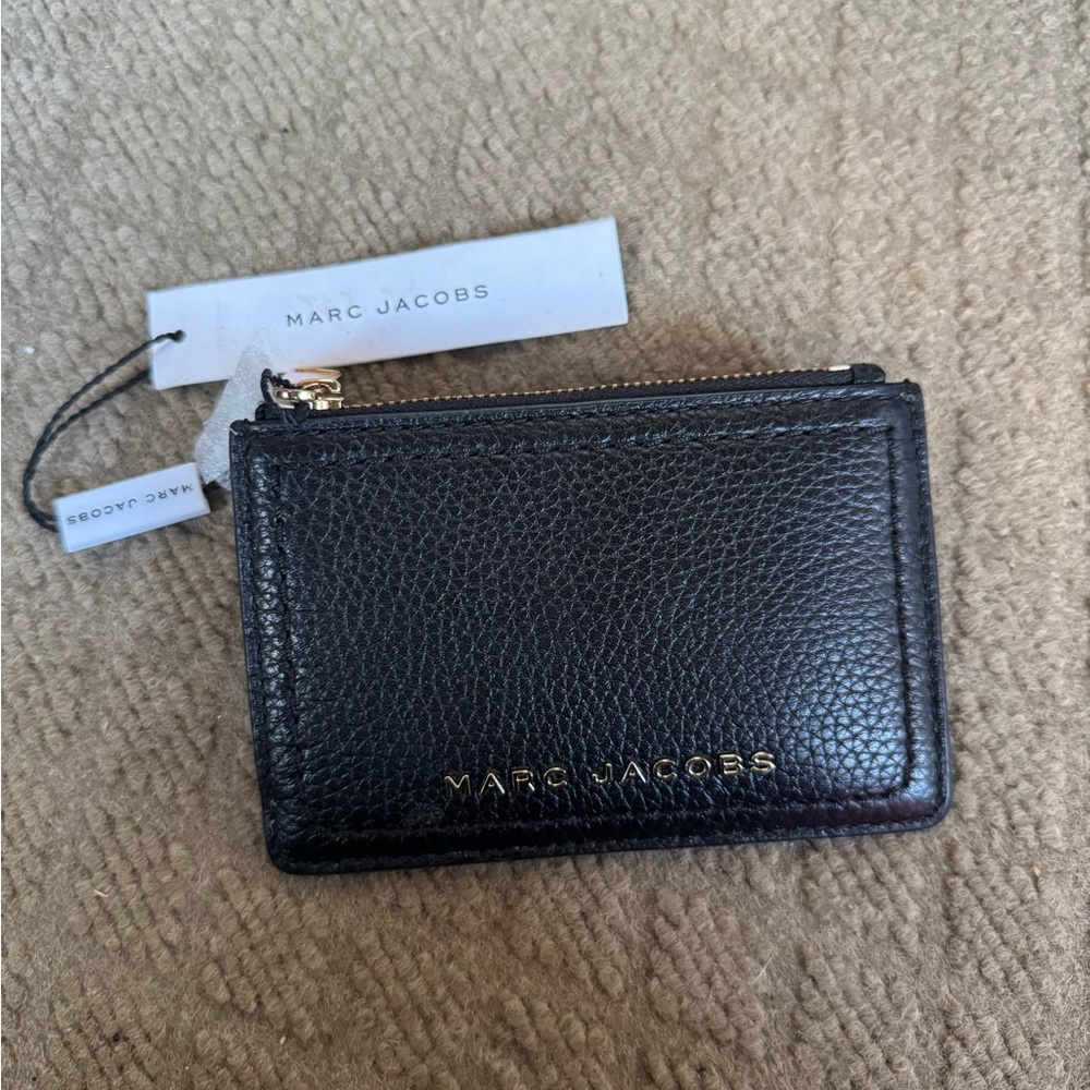 Marc Jacobs Black Leather Card Case with Gold Accents